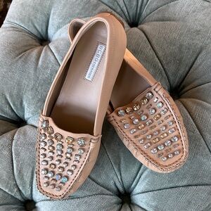 BCBGeneration leather Beige Crystal-Studded Loafers